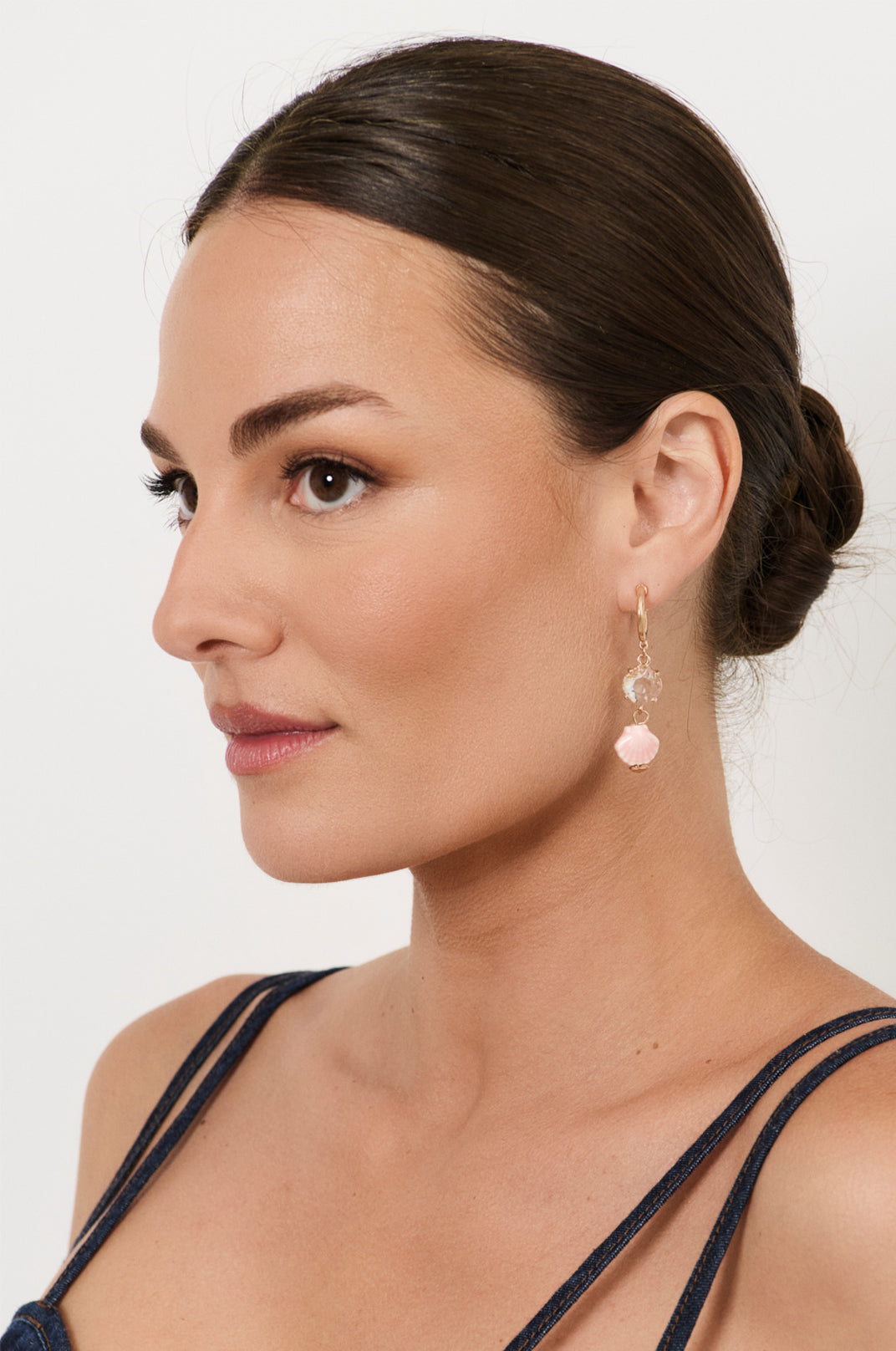 Glass Shell Drop Hoops Pink