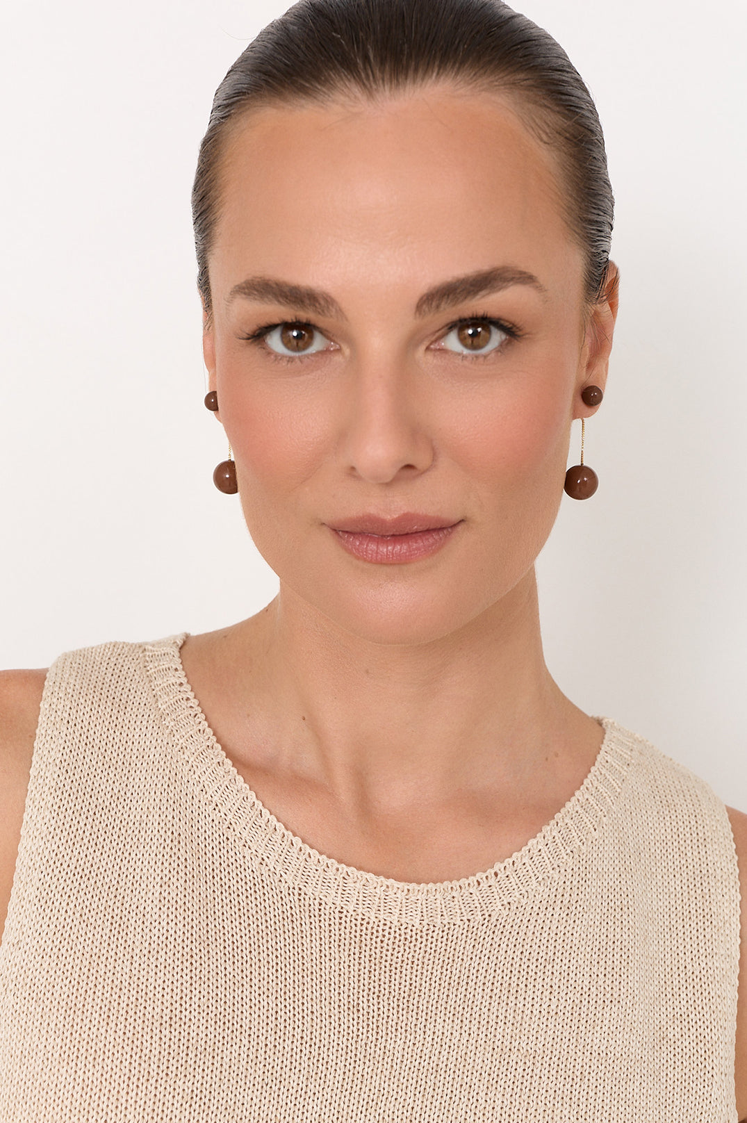 Two Part Resin Ball Event Earrings (Choc/Gold)