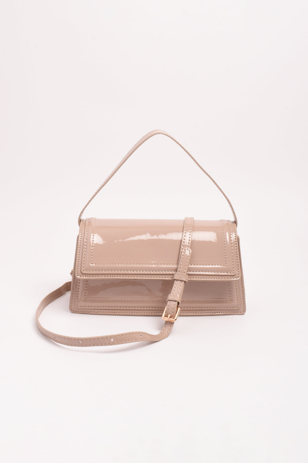 Ava High Shine Structures Small Bag Nude