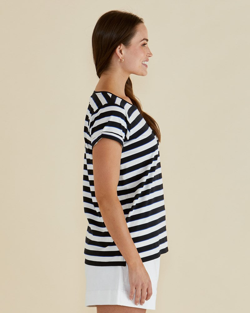 Caia Crew Tee Blue/ Black Stripe