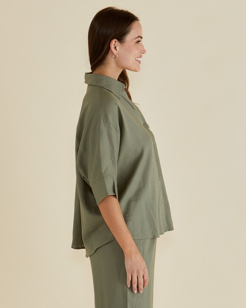 Linwood Linen Shirt Olive Green