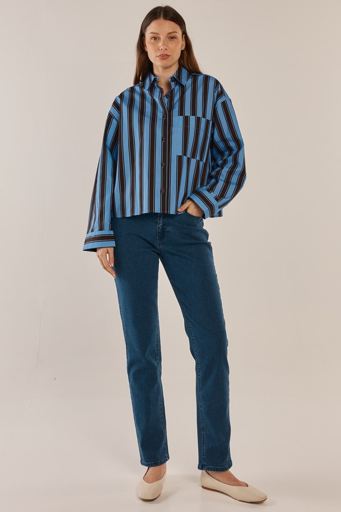 Erin Crop Shirt Choc/Cornflower