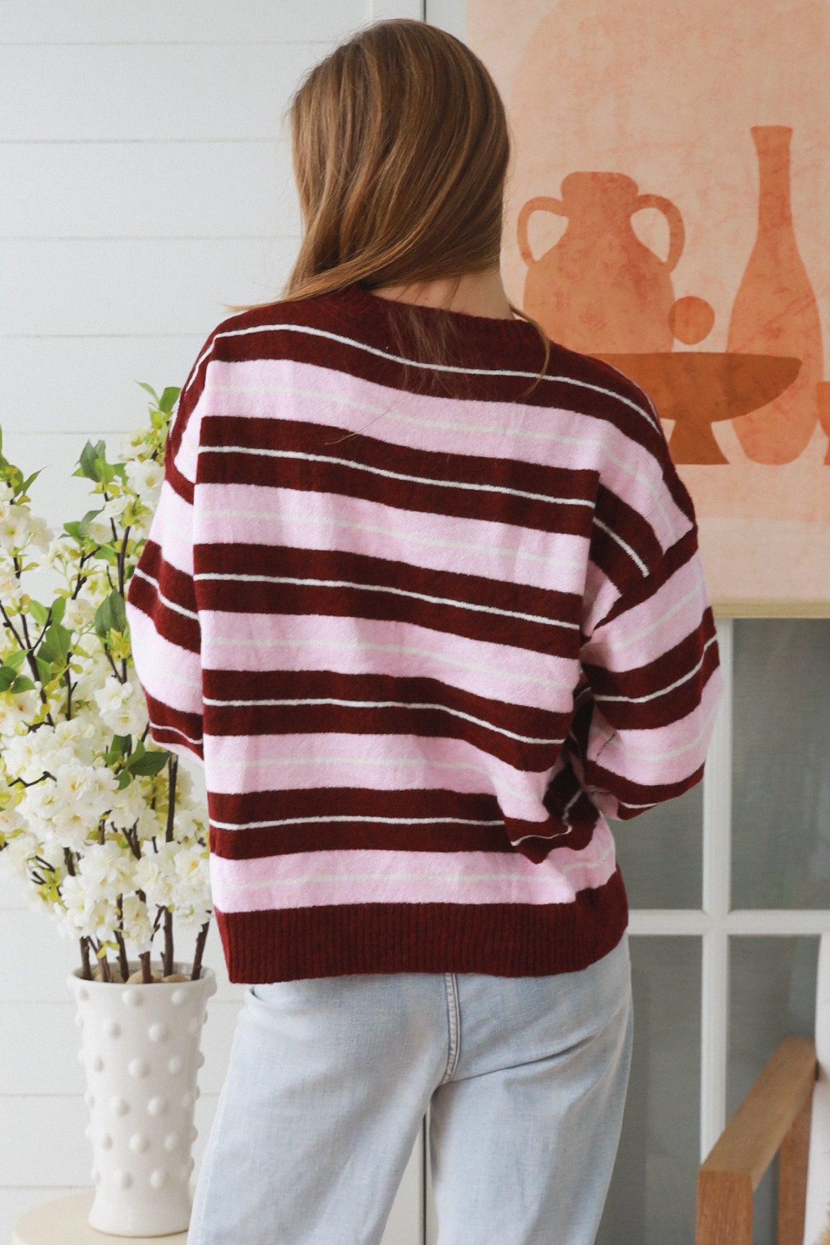 Kelly Stripe knit Wine/Pink