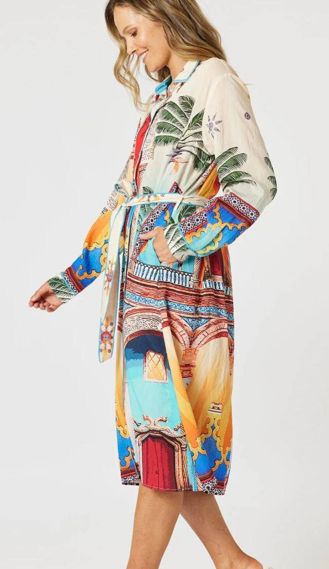Sunset print button dress