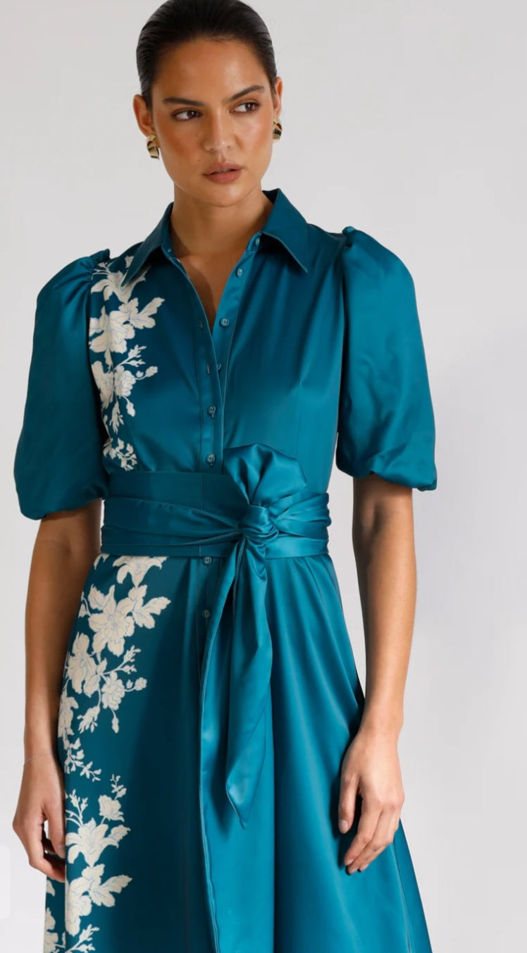 Reminiscence shirt Midi dress teal