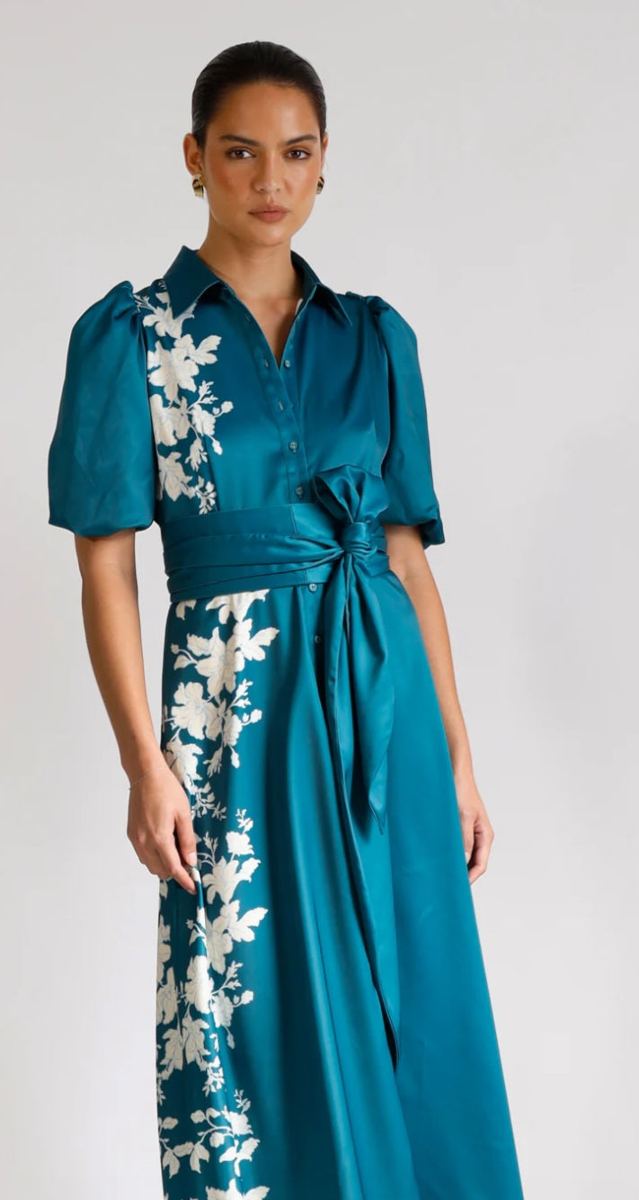 Reminiscence shirt Midi dress teal