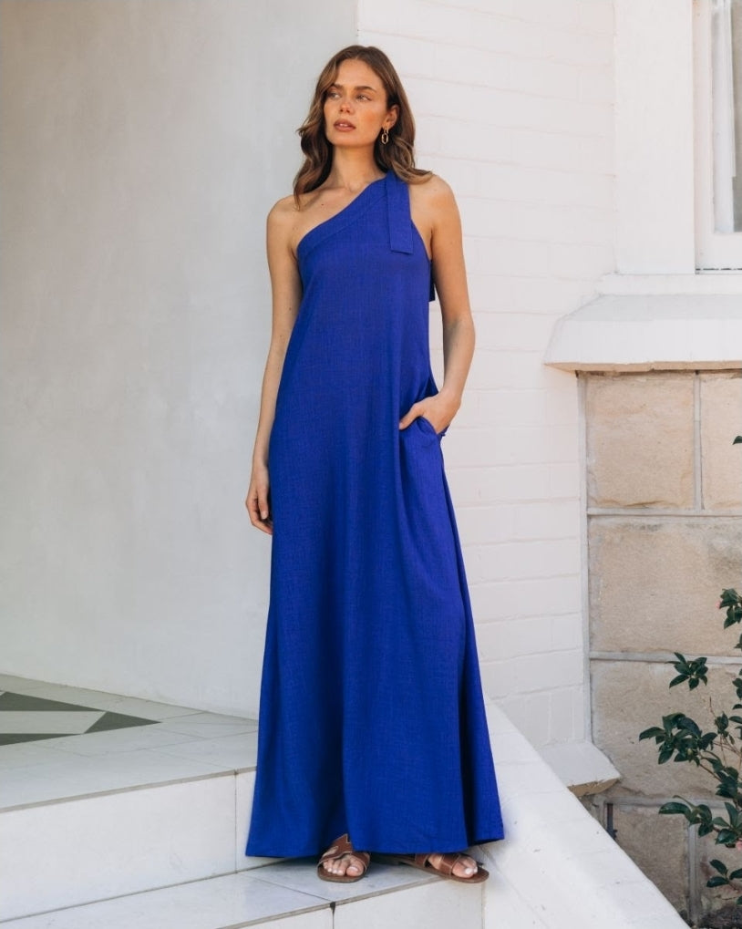 Electric Blue One Shoulder Maxi Dress