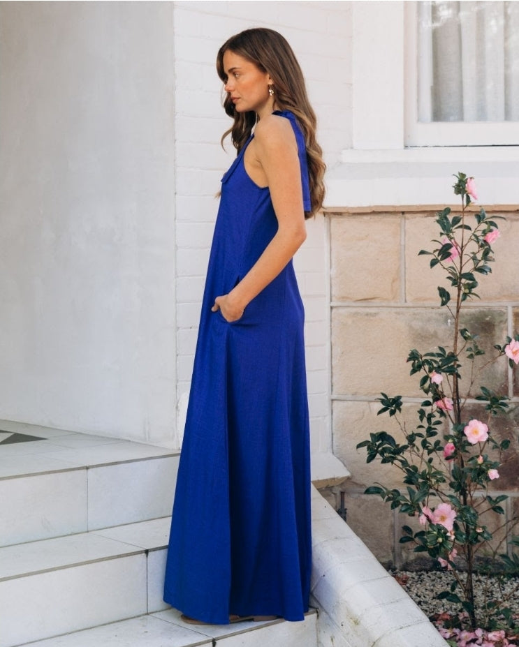 Electric Blue One Shoulder Maxi Dress