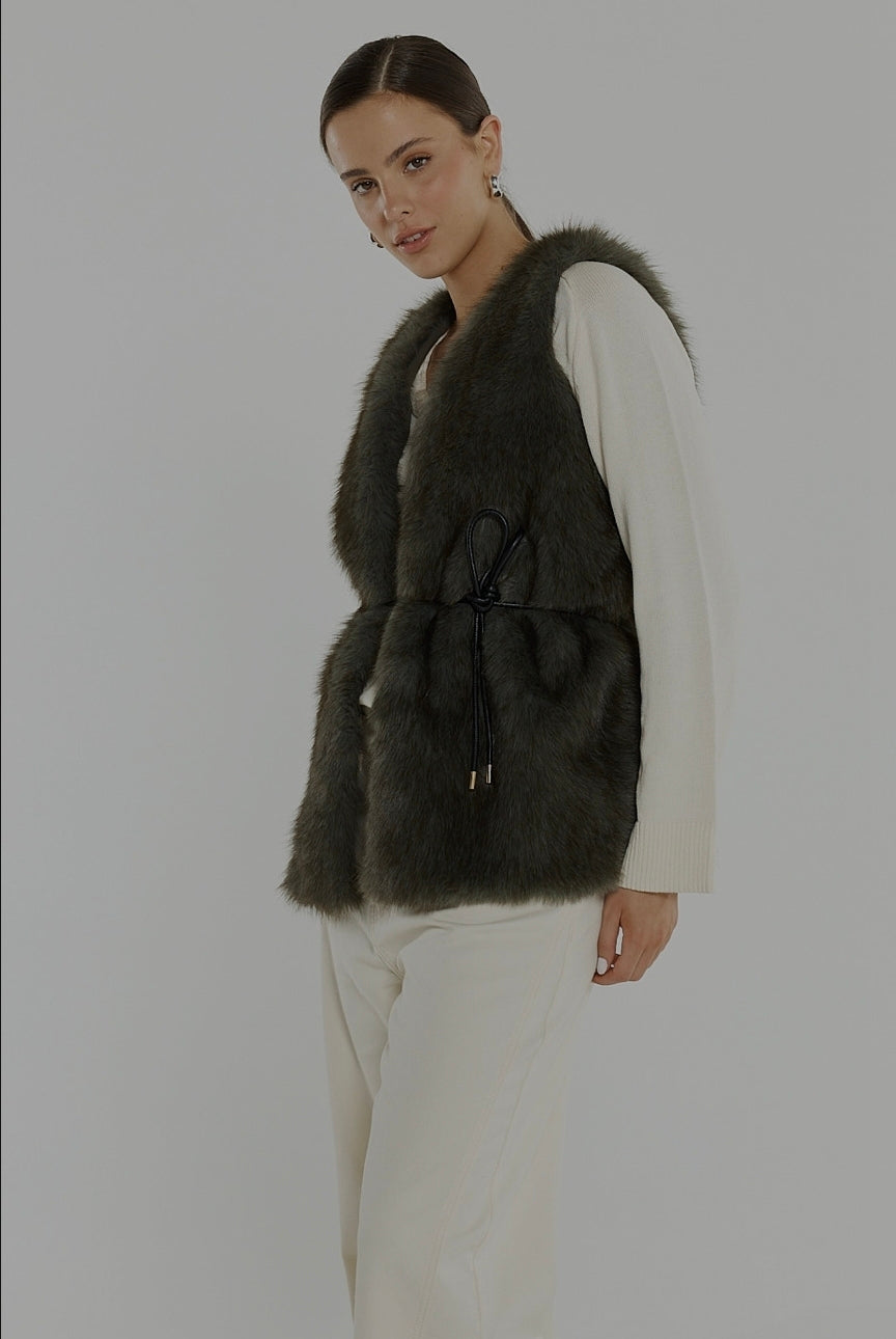 Riya Fur Gilet Evergreen