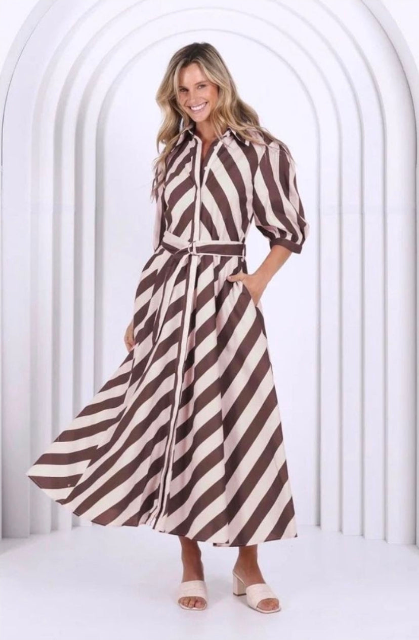 Bianca Dress Chocolate/White Stripe