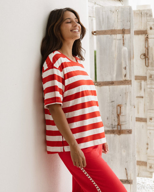 Relax Boxy Tee Red Stripe