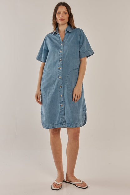Dawson Denim Dress- Mid Blue