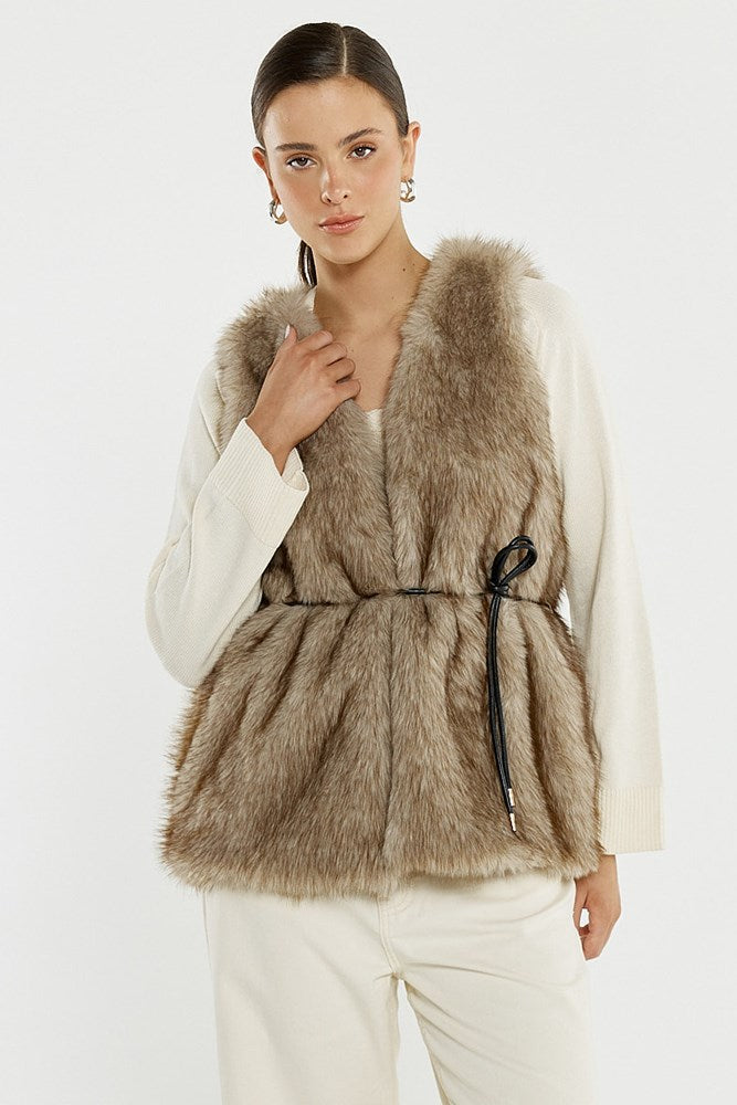 Riya Fur Gilet Fawn