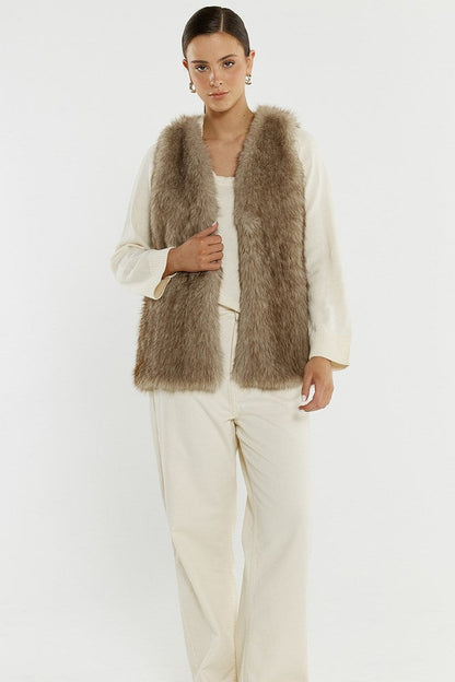 Riya Fur Gilet Fawn
