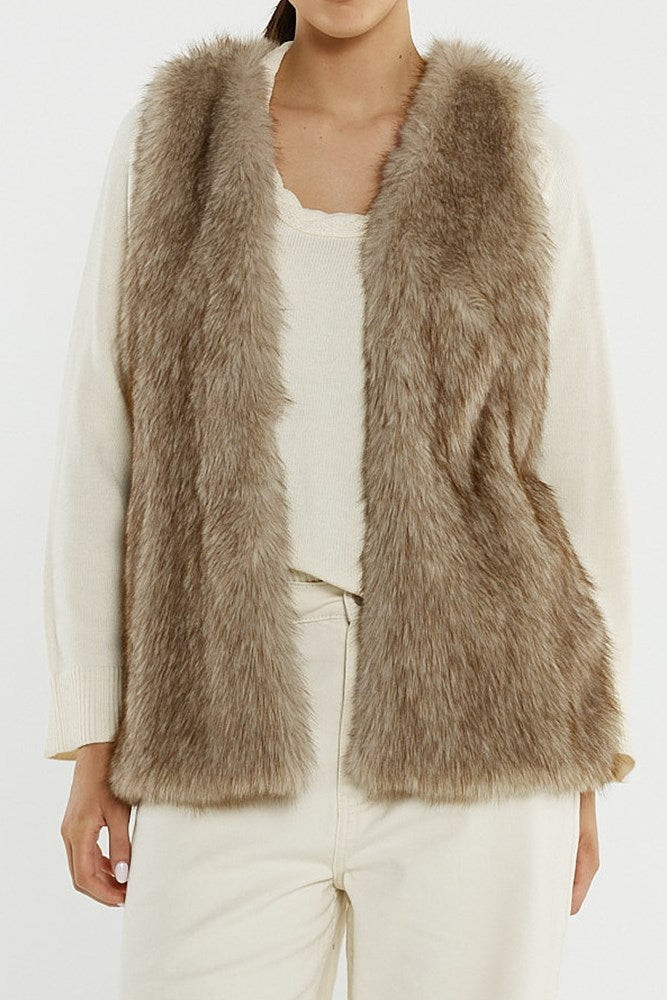 Riya Fur Gilet Fawn