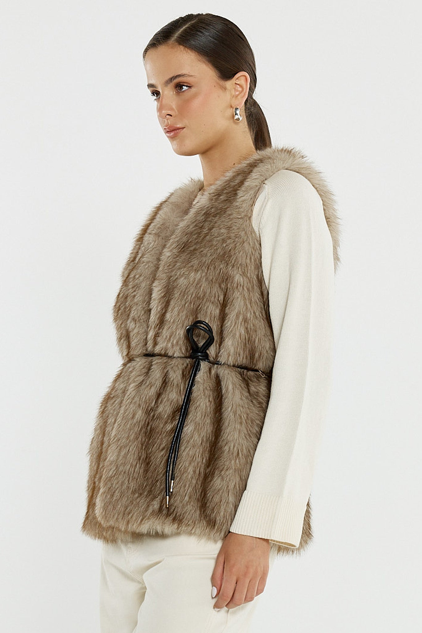 Riya Fur Gilet Fawn