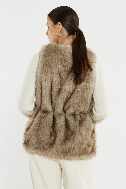 Riya Fur Gilet Fawn