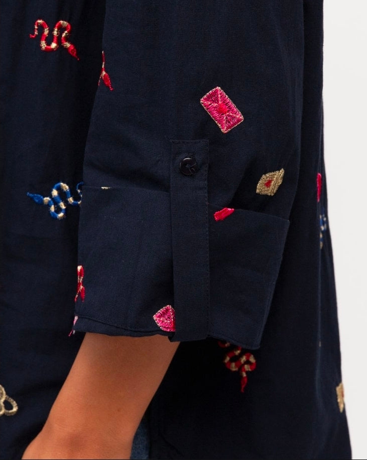 Embroidered Blouse Navy