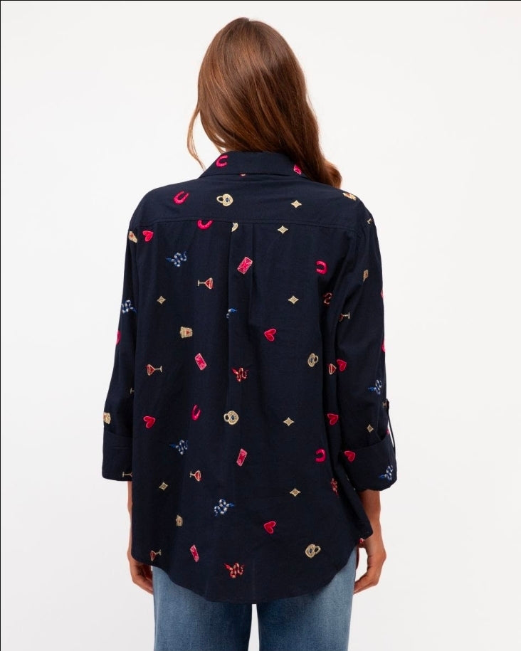 Embroidered Blouse Navy