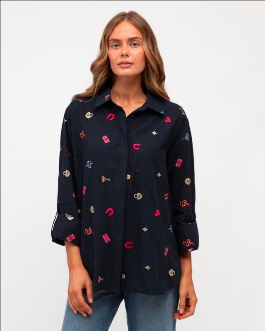 Embroidered Blouse Navy