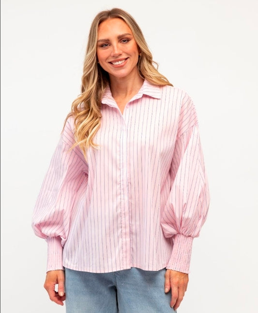Light pink Shirt with Blue and White Stripe