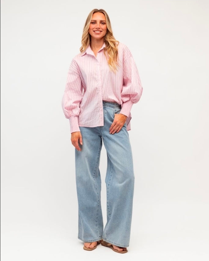 Light pink Shirt with Blue and White Stripe