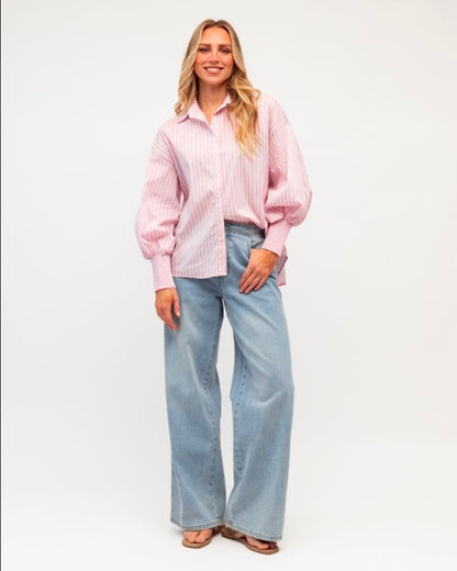 Light pink Shirt with Blue and White Stripe