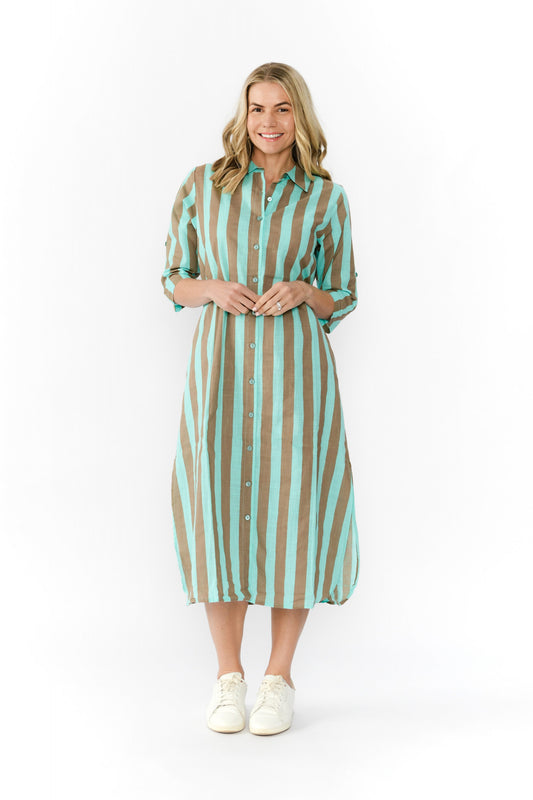 Sofia Shirt Dress Mocha/Skye Stripe
