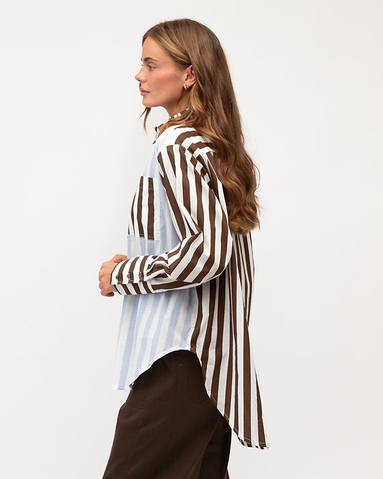 Emilia Shirt Blue/Choc Stripe