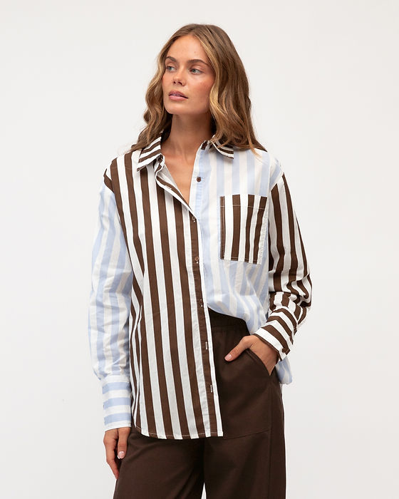 Emilia Shirt Blue/Choc Stripe
