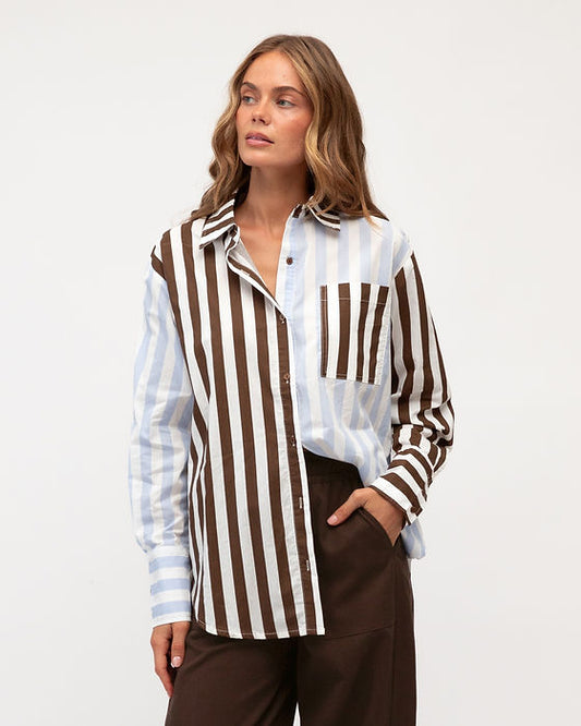 Emilia Shirt Blue/Choc Stripe