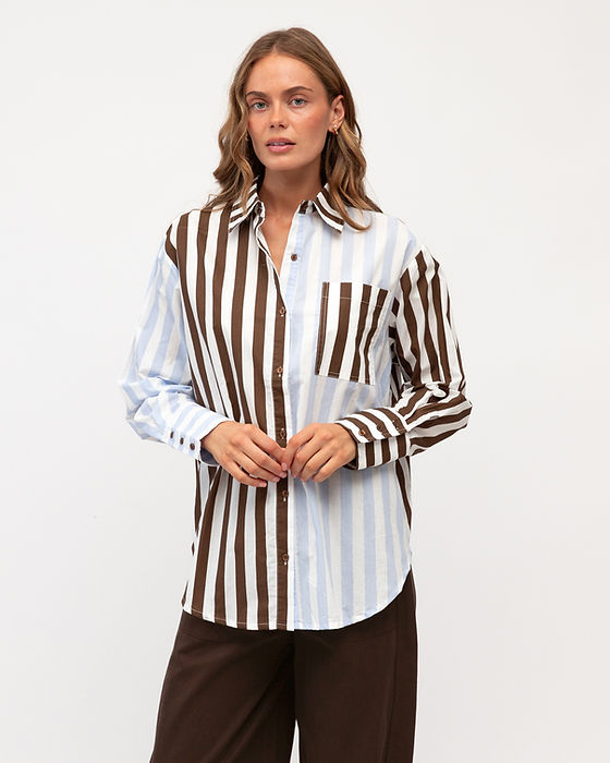 Emilia Shirt Blue/Choc Stripe