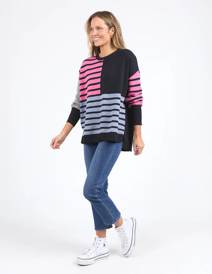 Effie Mixed Knit Navy/Pink/Blue