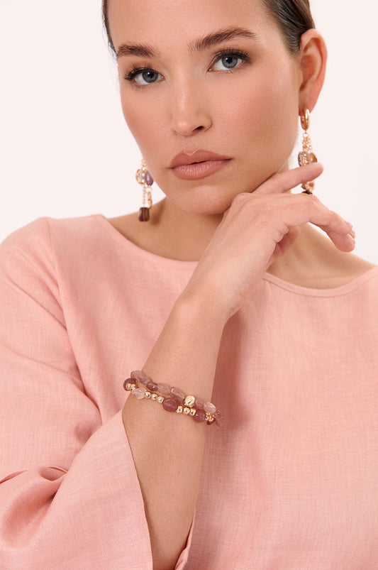 Stone Metal Mix Bracelet Set Pink