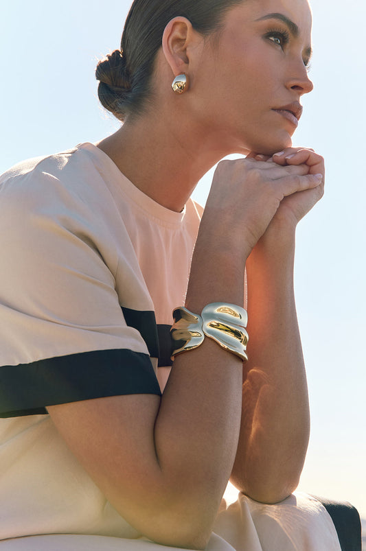 Hinged Metal Statement Wave Bangle Gold
