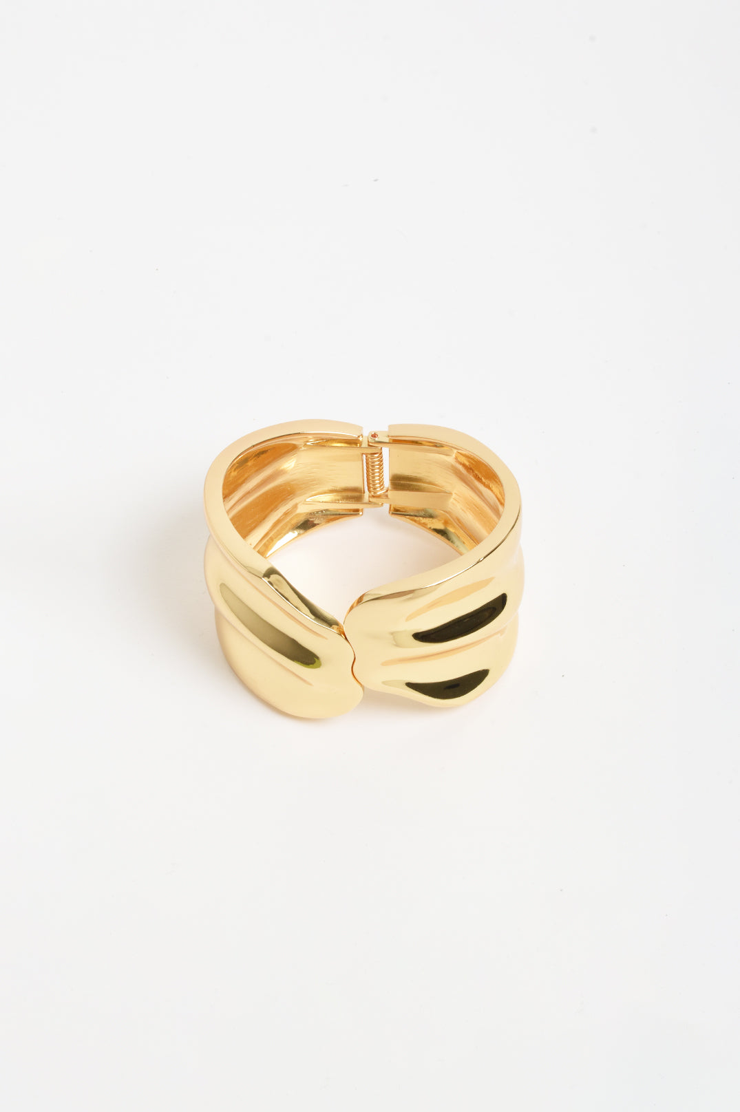 Hinged Metal Statement Wave Bangle Gold