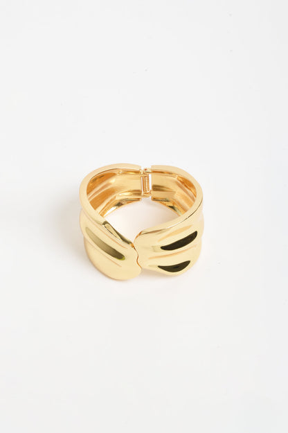 Hinged Metal Statement Wave Bangle Gold
