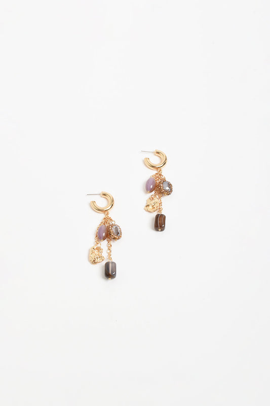 Mixed Material Cluster Drop Hoops Choc Pink