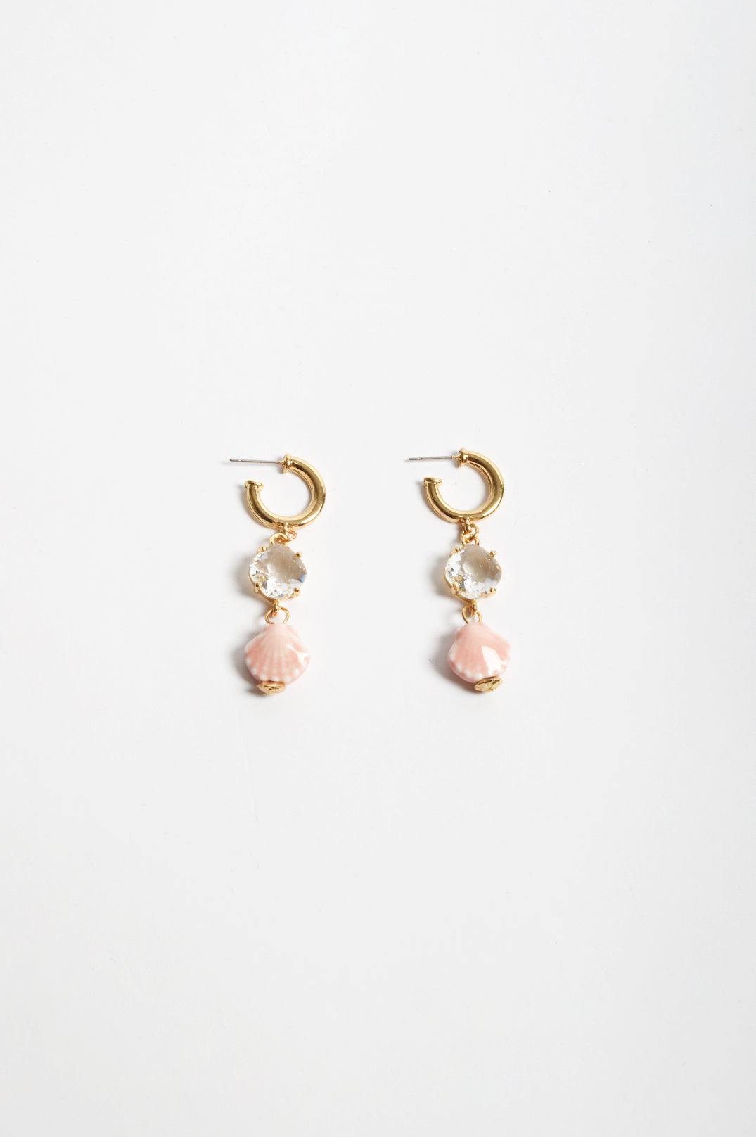 Glass Shell Drop Hoops Pink