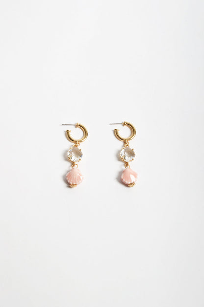 Glass Shell Drop Hoops Pink