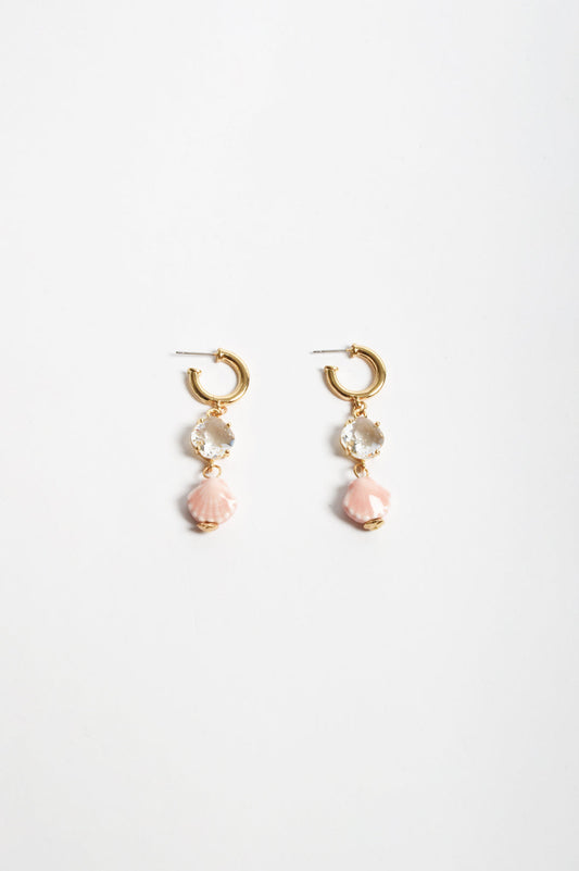 Glass Shell Drop Hoops Pink