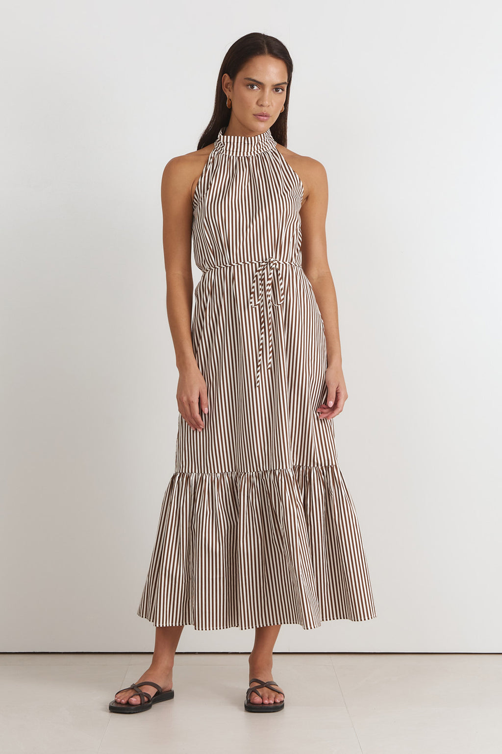 Rosa Stripe Maxi Dress Tan