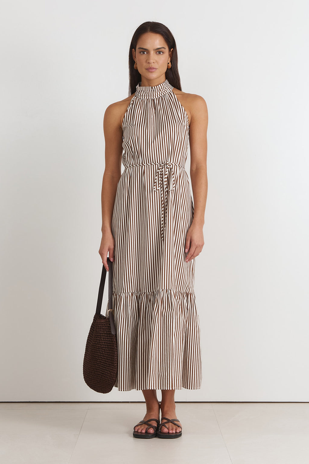 Rosa Stripe Maxi Dress Tan