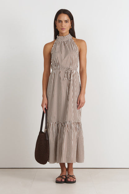 Rosa Stripe Maxi Dress Tan