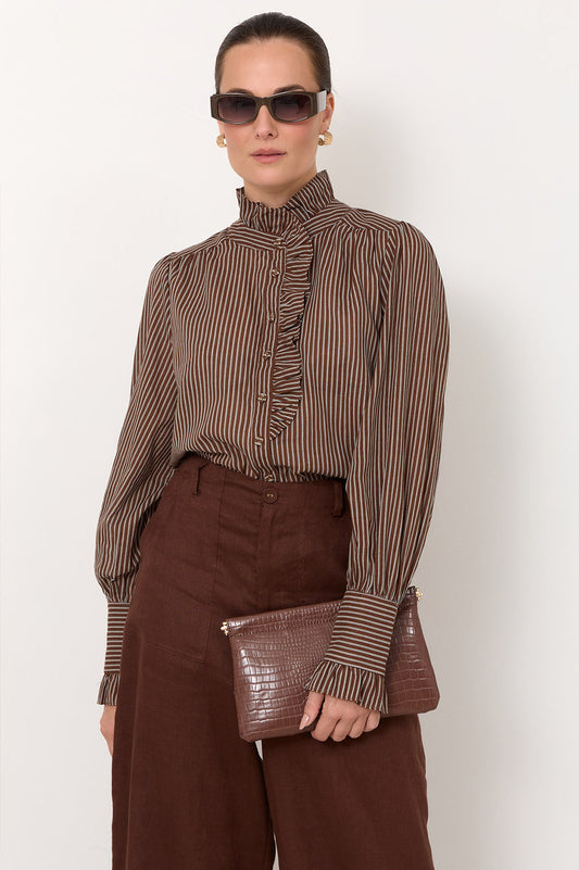Maeve Stripe Shirt Chocolate