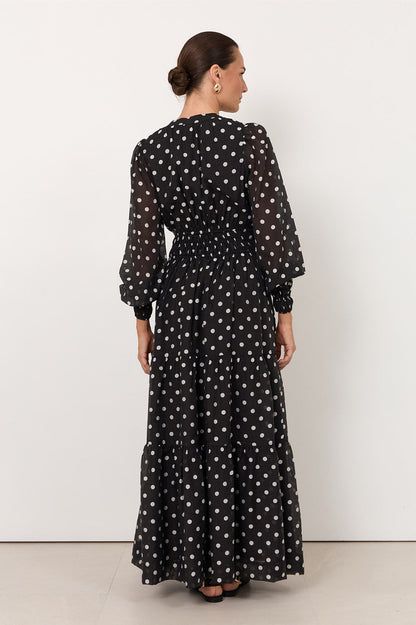 Violette Maxi Dress Black with White Spot