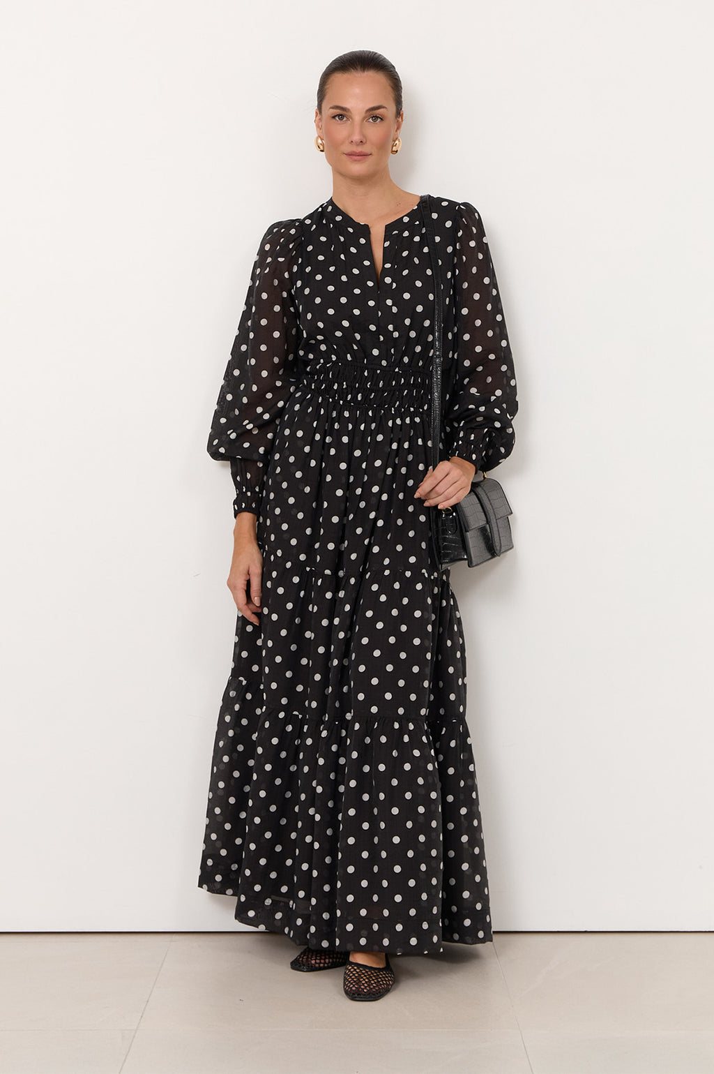 Violette Maxi Dress Black with White Spot