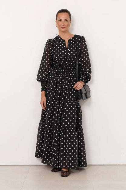 Violette Maxi Dress Black with White Spot