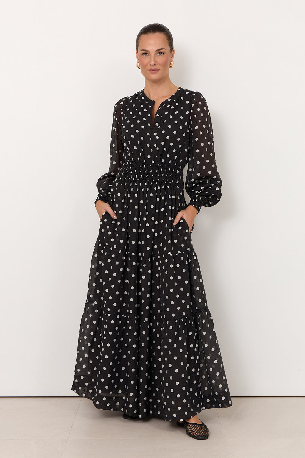 Violette Maxi Dress Black with White Spot