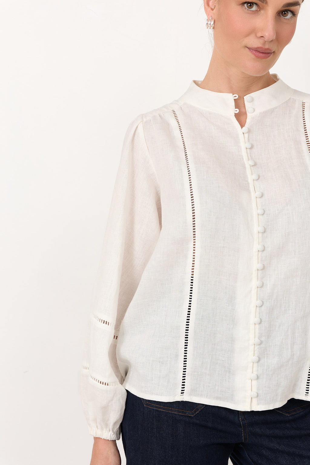 Juno Trim Detail Long Sleeve Top White